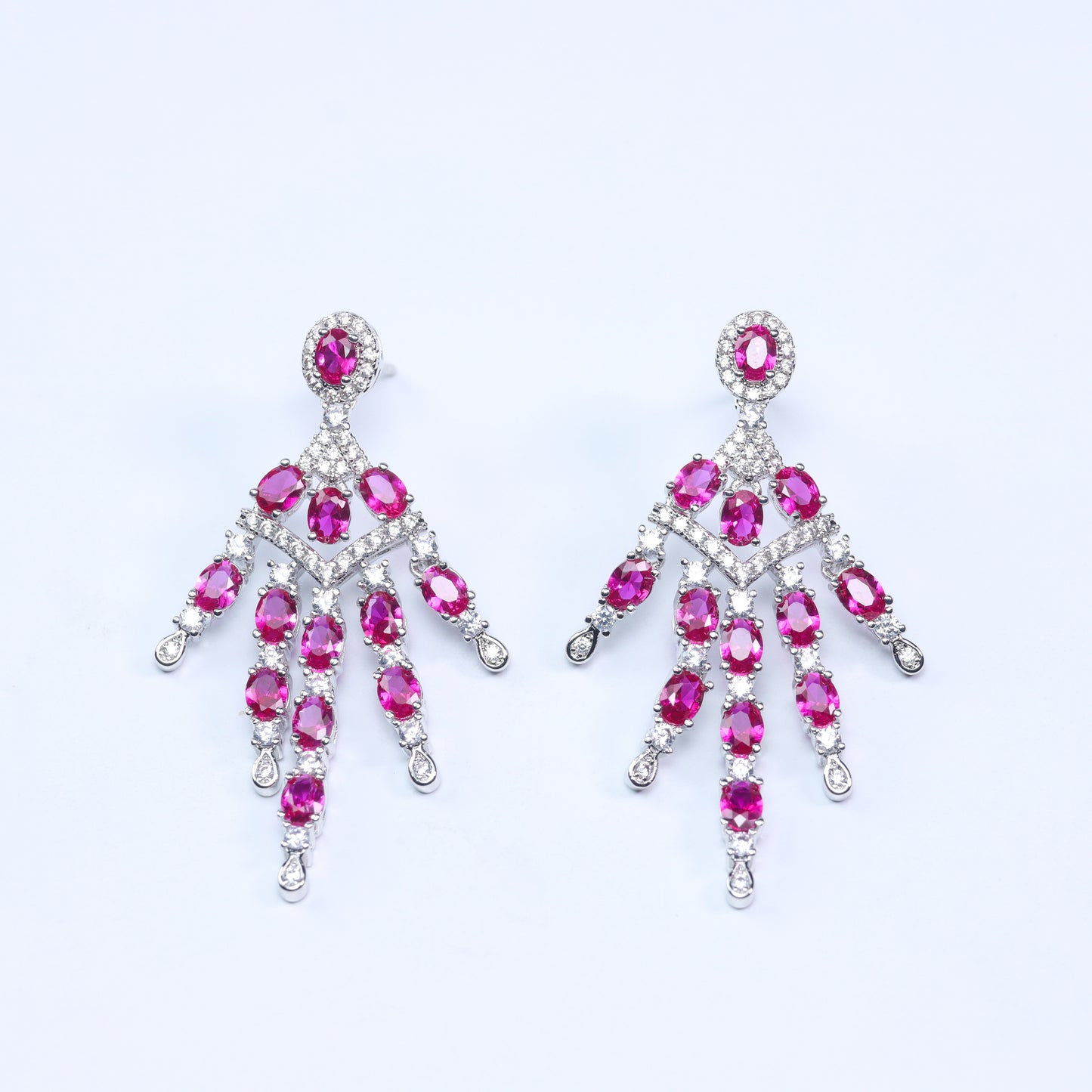 #HE0051#  Ruby & Zircon Cascade Earrings
