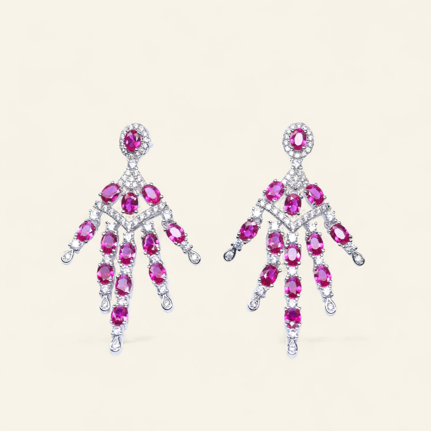 #HE0051#  Ruby & Zircon Cascade Earrings