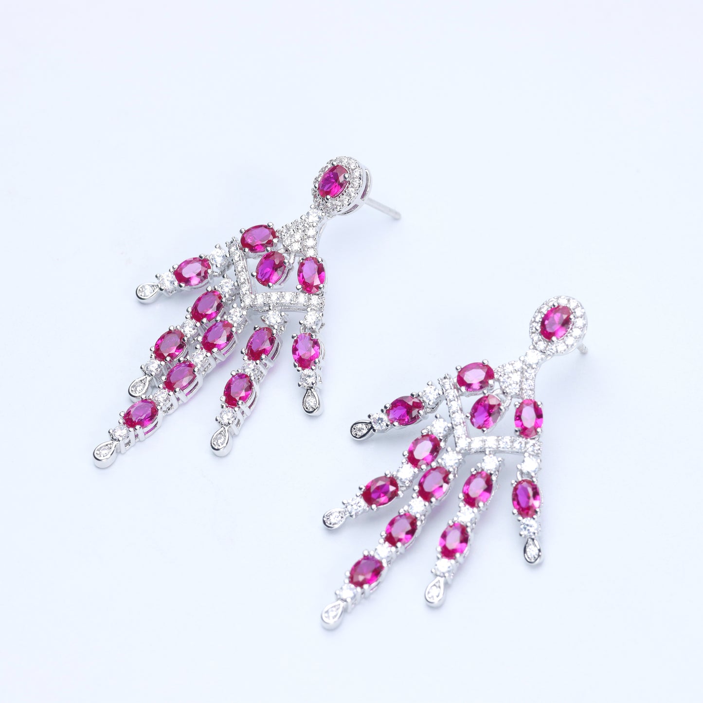 #HE0051#  Ruby & Zircon Cascade Earrings