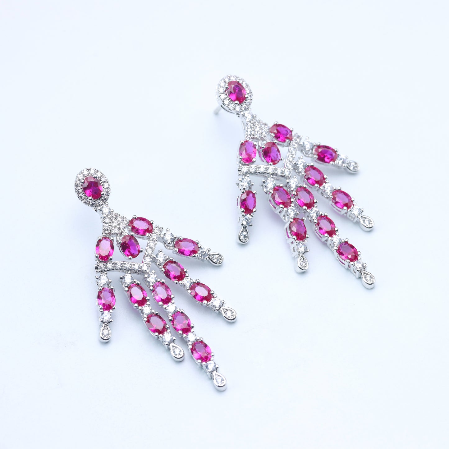 #HE0051#  Ruby & Zircon Cascade Earrings