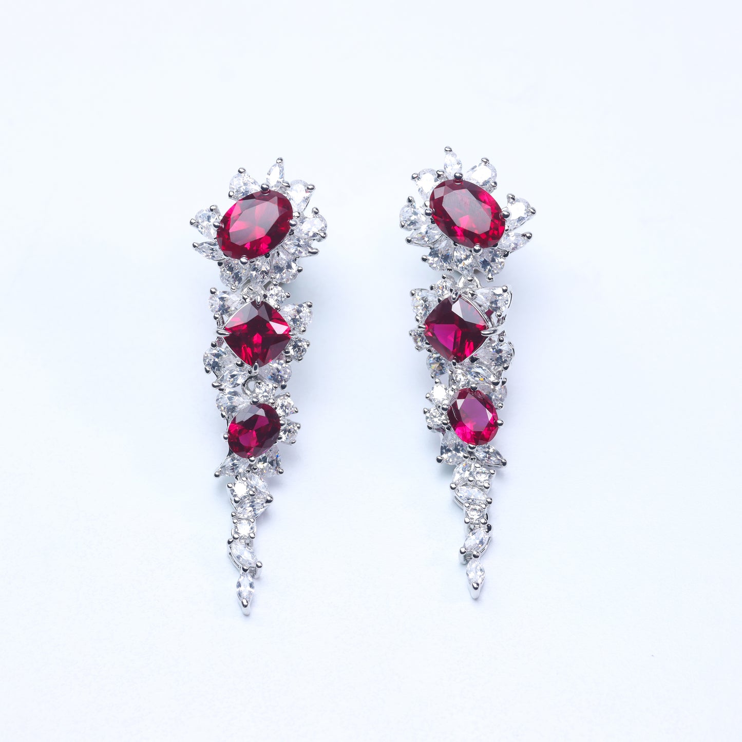 #HE0046#  Earrings with Simulated Rubies & Zircon Accents