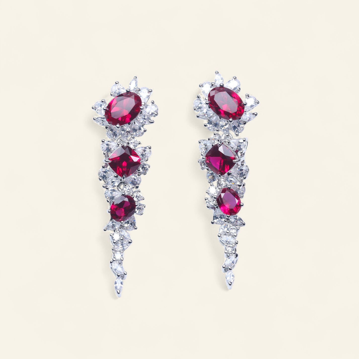 #HE0046#  Earrings with Simulated Rubies & Zircon Accents