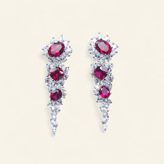 #HE0046#  Earrings with Simulated Rubies & Zircon Accents