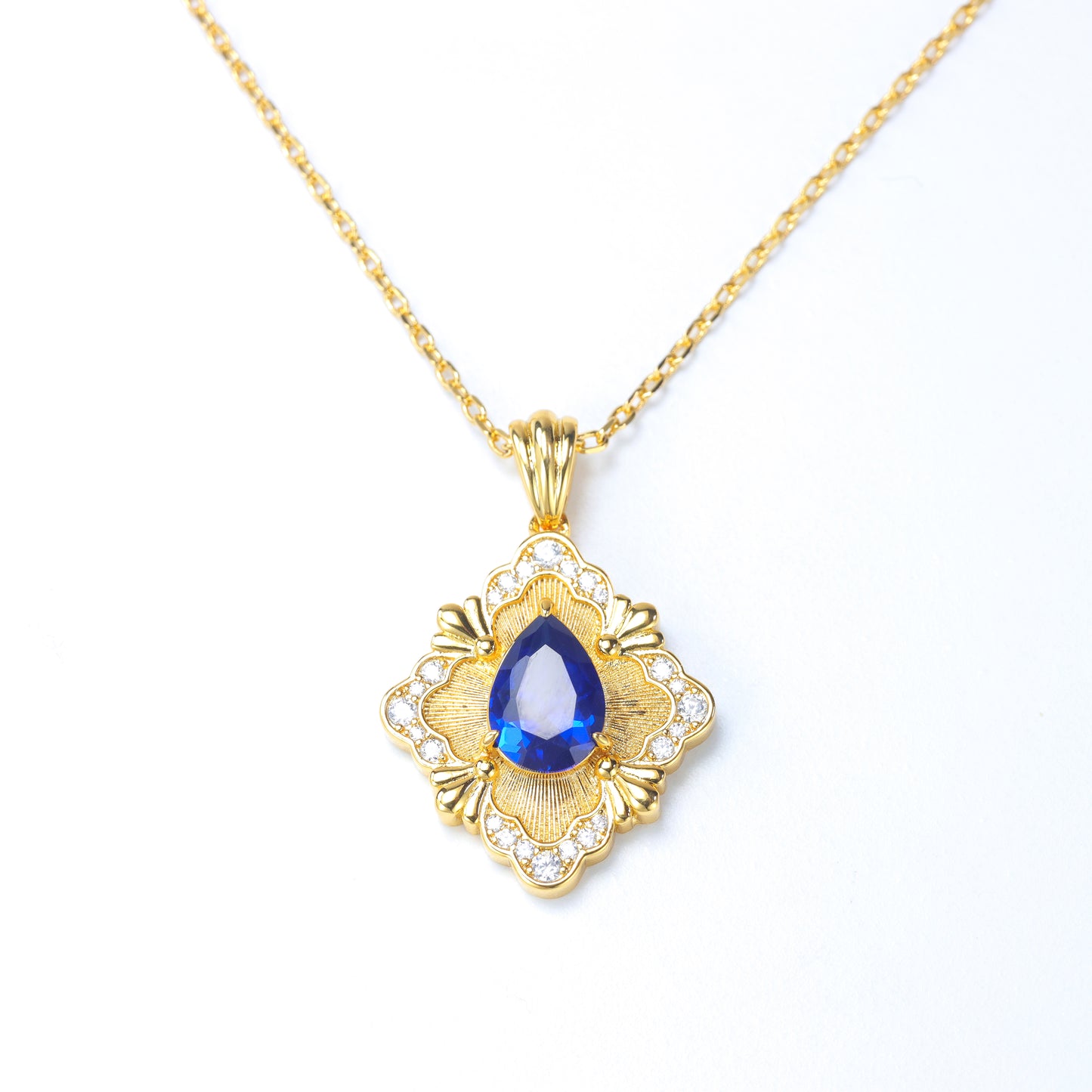 #LD0149# Necklace with Zirconia and Sapphire Pendant – 45cm Chain