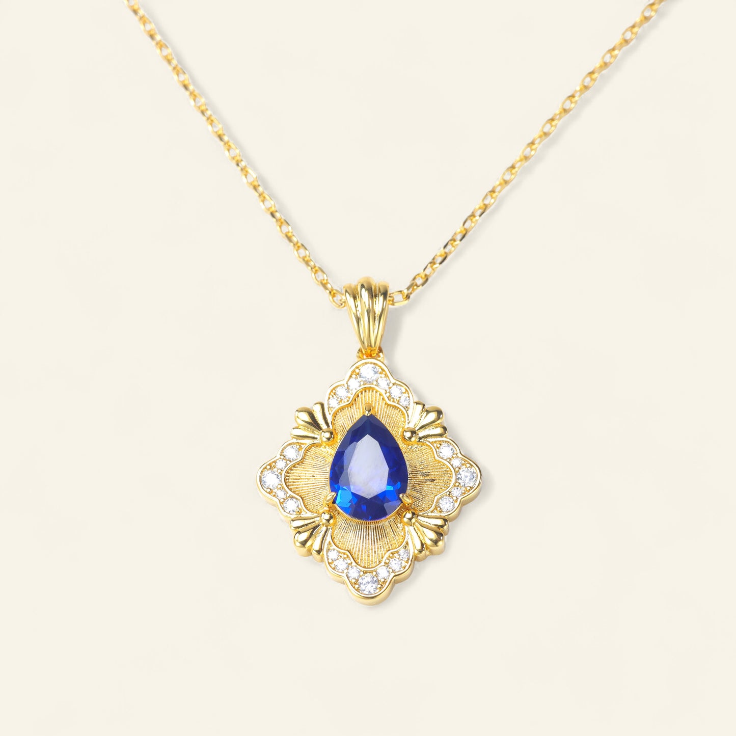 #LD0149# Necklace with Zirconia and Sapphire Pendant – 45cm Chain