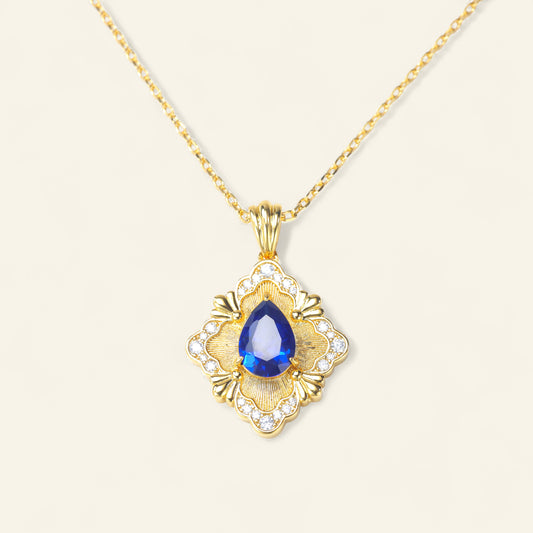 #LD0149# Necklace with Zirconia and Sapphire Pendant – 45cm Chain