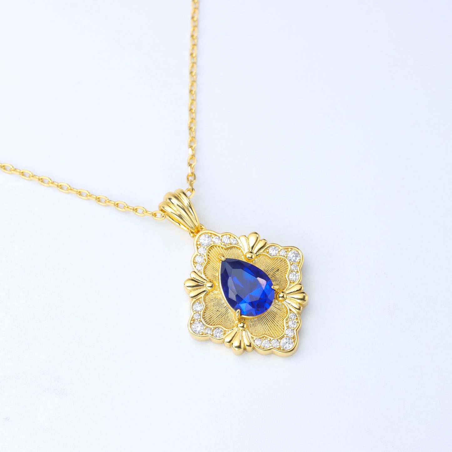 #LD0149# Necklace with Zirconia and Sapphire Pendant – 45cm Chain