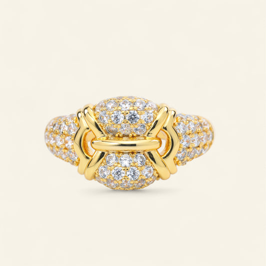 #BJ0225# Vintage Italian Style Ring with Zircon Inlay