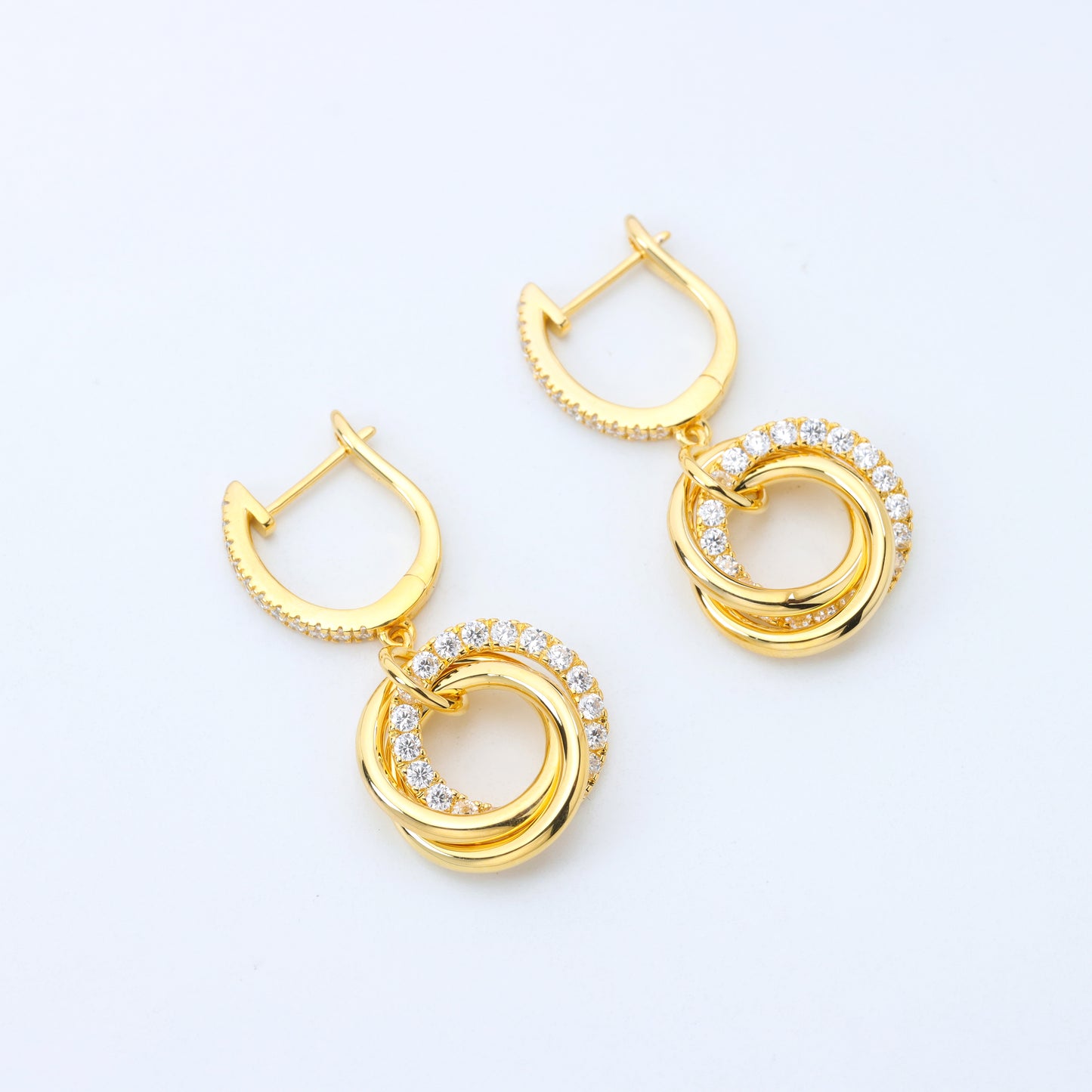 #BE0235# Zircon Hoop Dangle Earrings