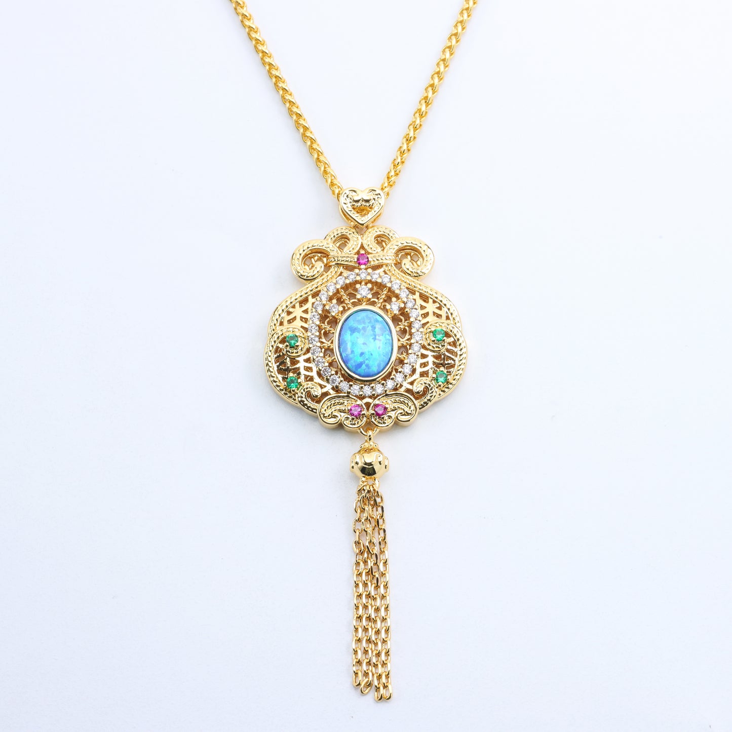 #LD0173# Opal & Gemstone Pendant Necklace (50cm)