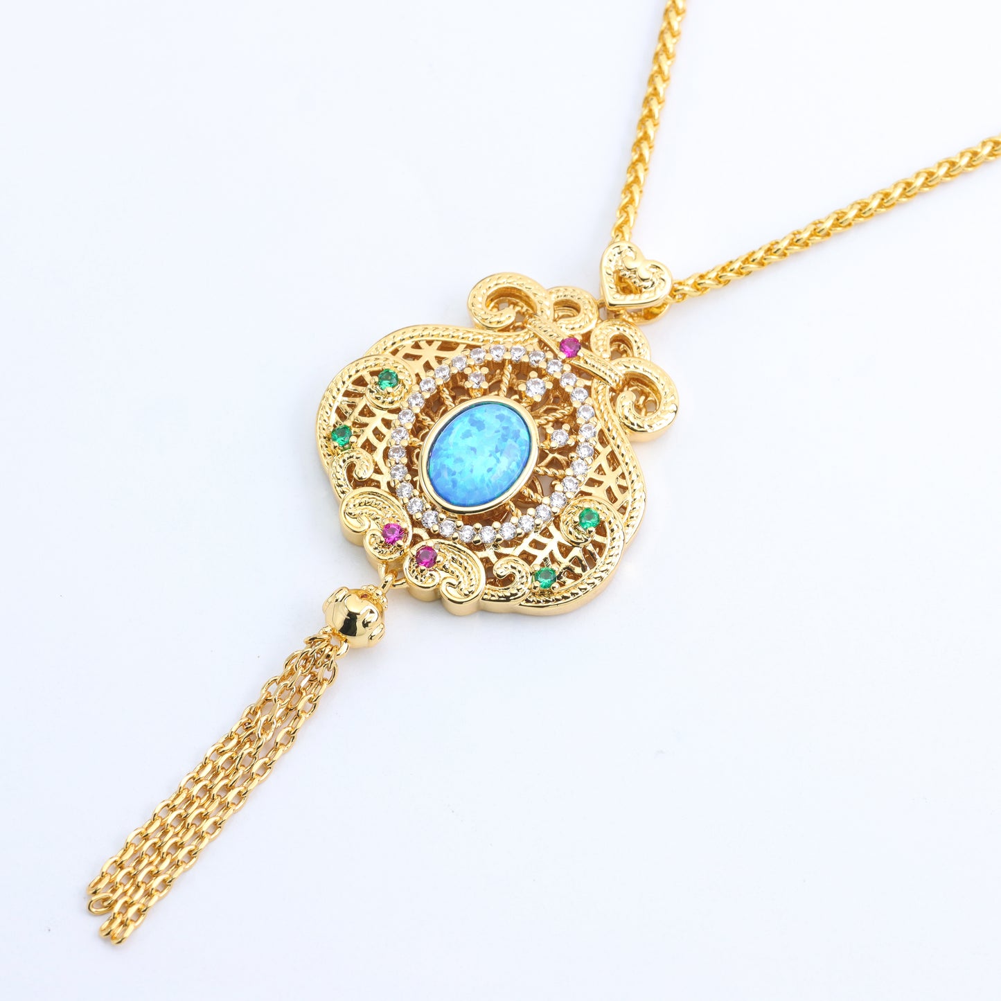#LD0173# Opal & Gemstone Pendant Necklace (50cm)