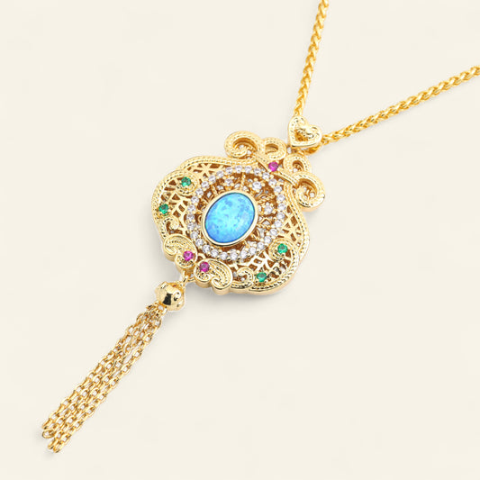 #LD0173# Opal & Gemstone Pendant Necklace (50cm)
