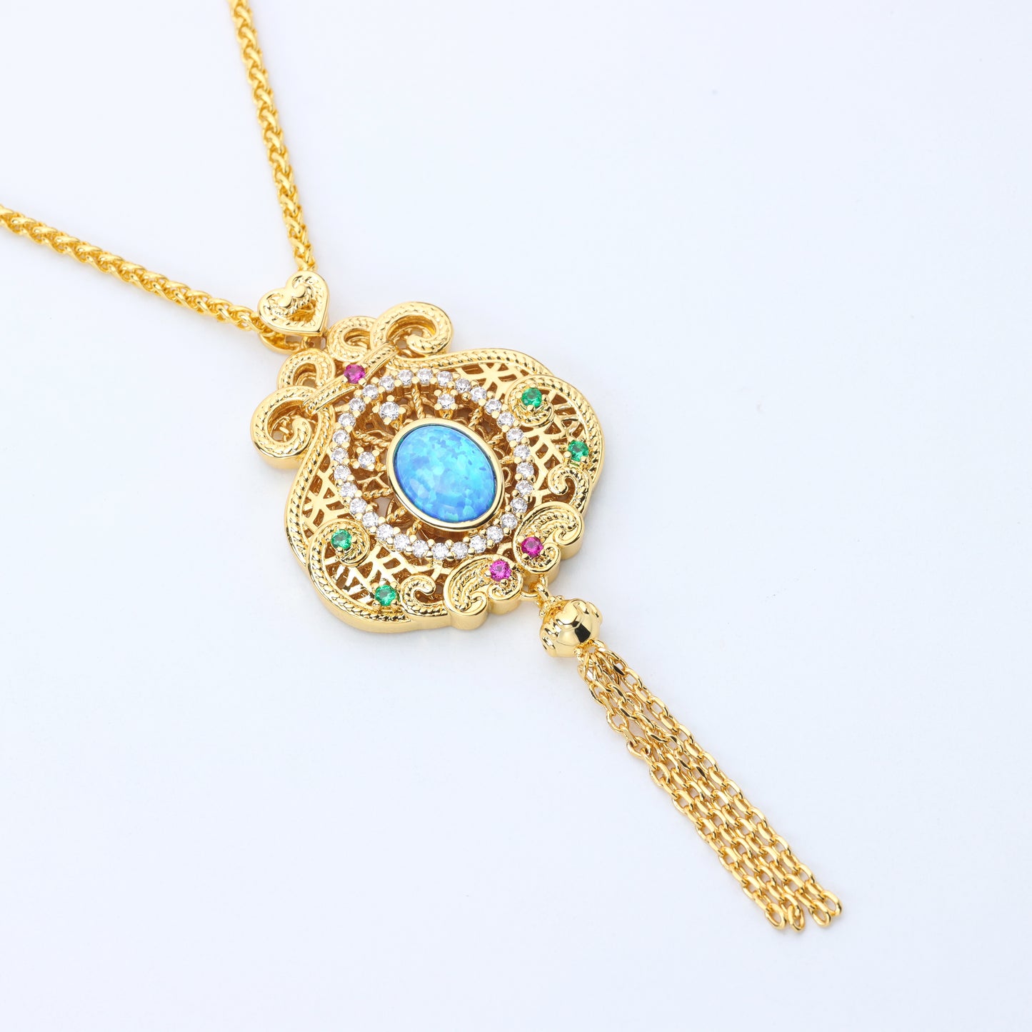 #LD0173# Opal & Gemstone Pendant Necklace (50cm)