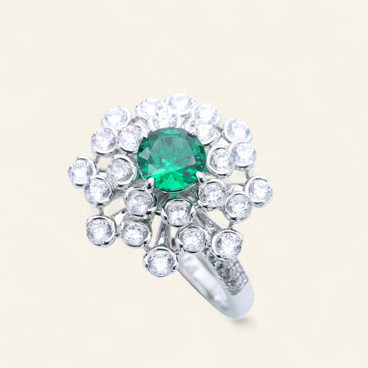 #LJ0213# Ring with Emerald  – Luxurious Floral Design