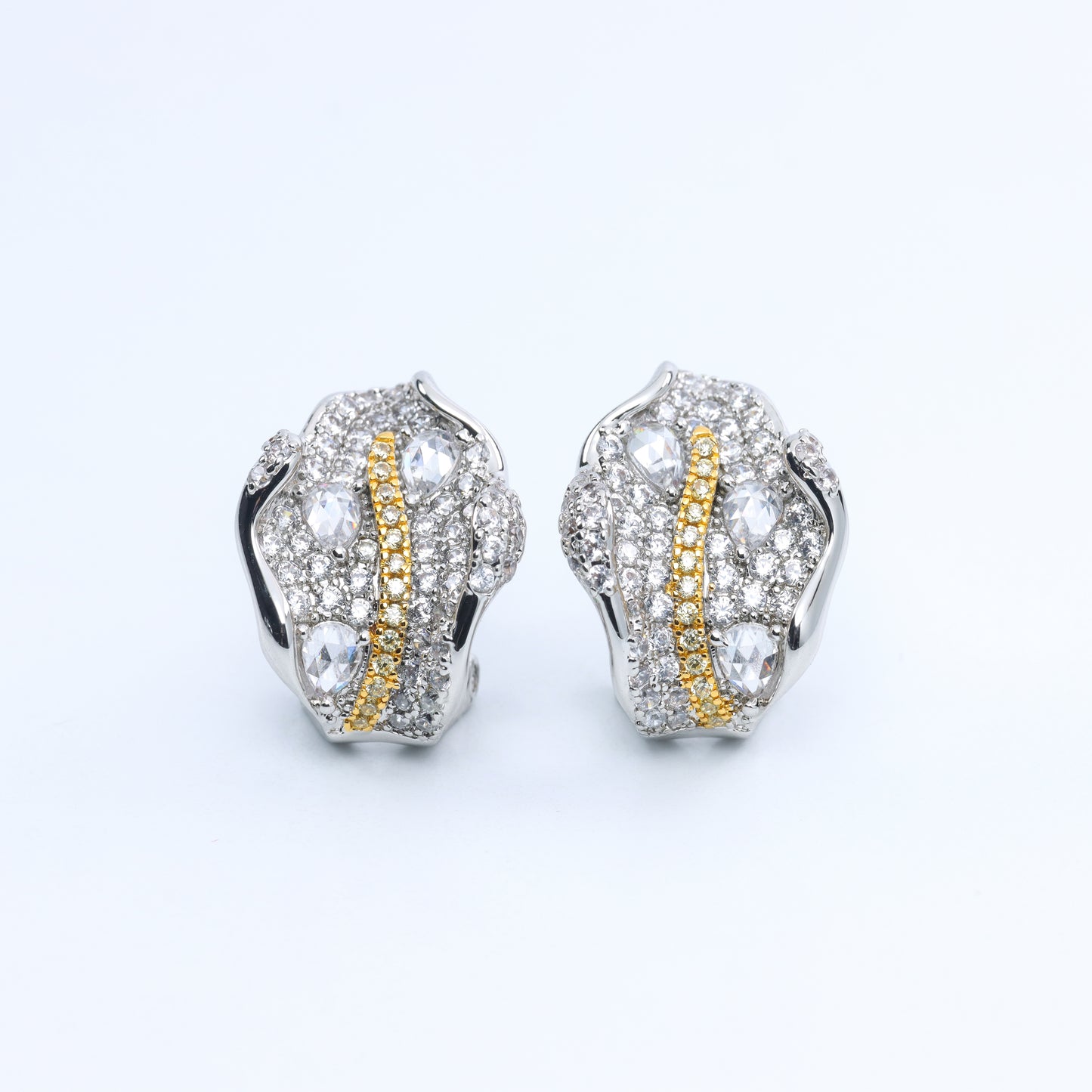 #E1201128#  Zircon Encrusted Statement Stud Earrings