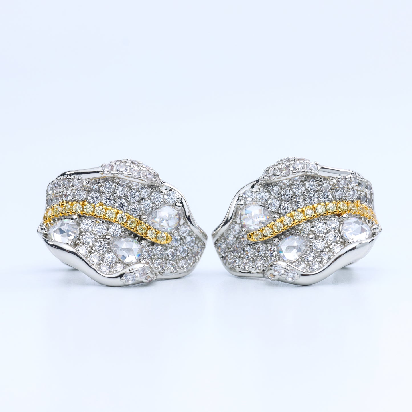 #E1201128#  Zircon Encrusted Statement Stud Earrings