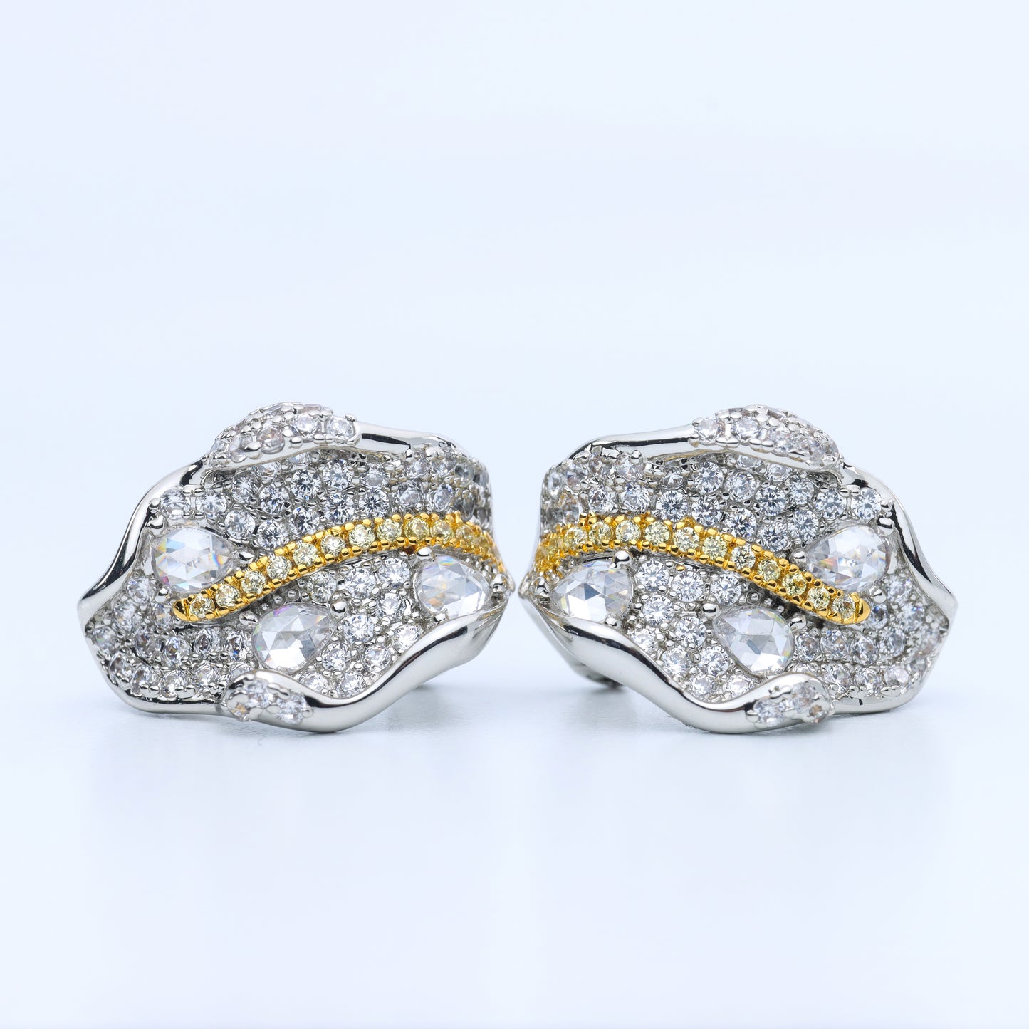 #E1201128#  Zircon Encrusted Statement Stud Earrings