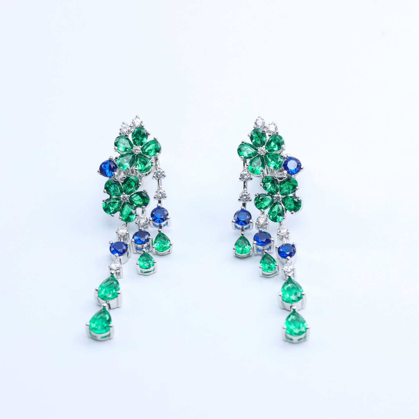 #E1200125# Emerald & Sapphire Flower Drop Earrings