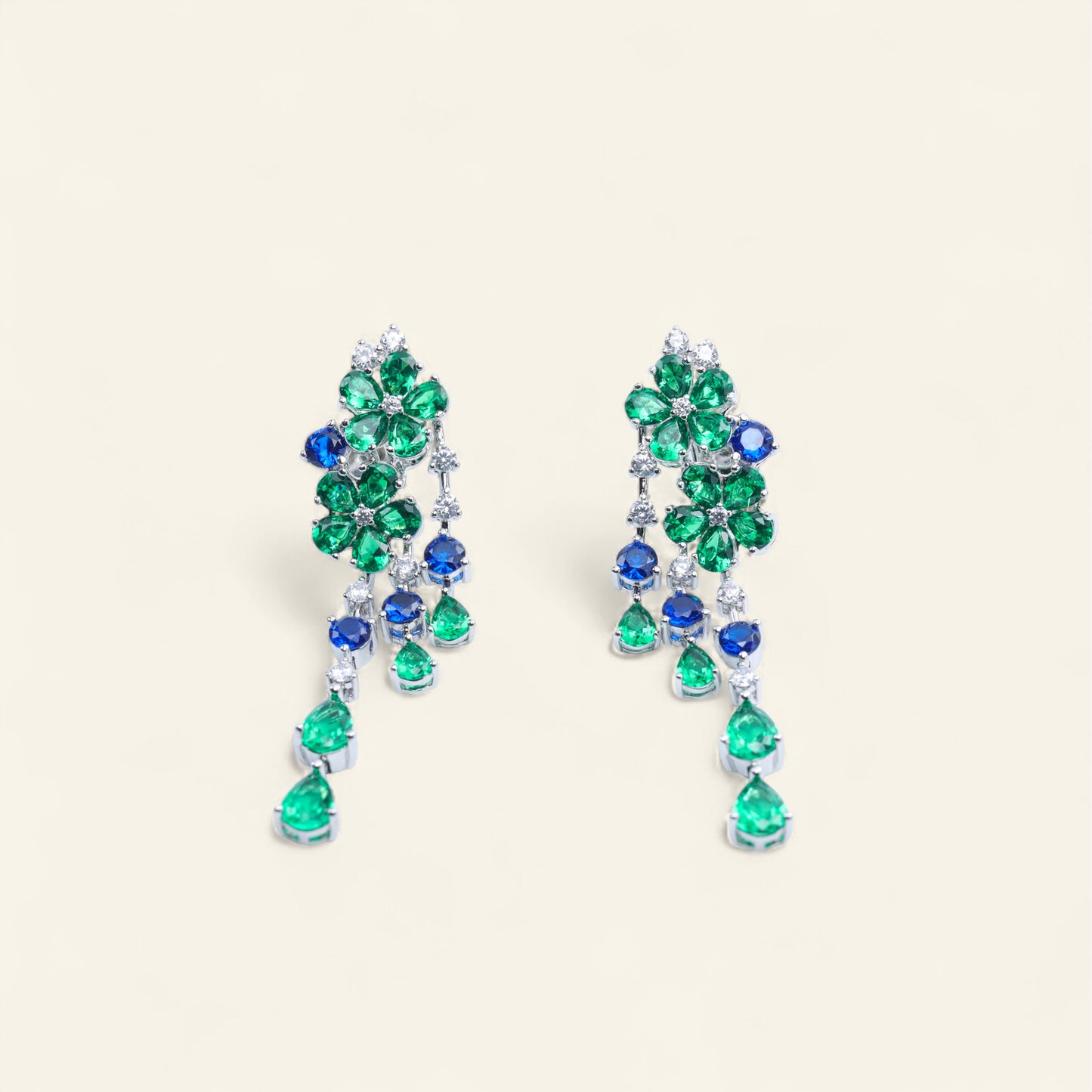 #E1200125# Emerald & Sapphire Flower Drop Earrings
