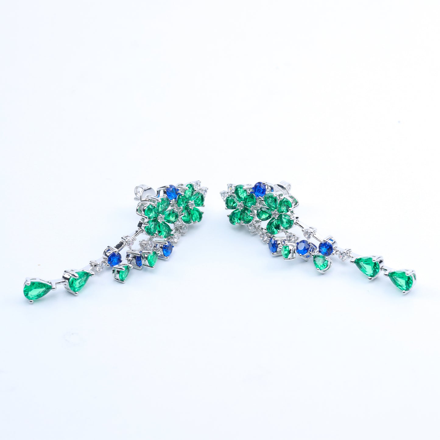 #E1200125# Emerald & Sapphire Flower Drop Earrings