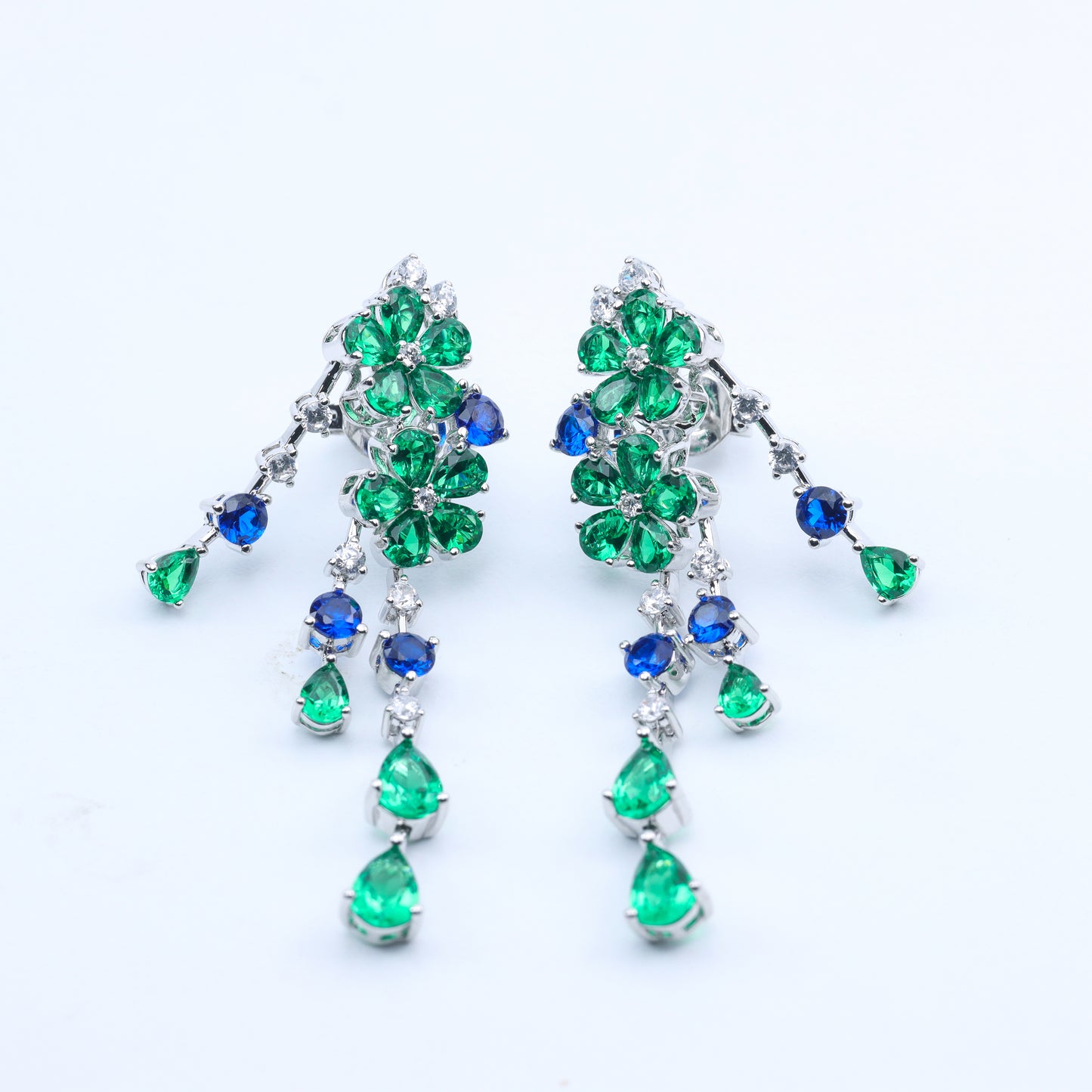 #E1200125# Emerald & Sapphire Flower Drop Earrings