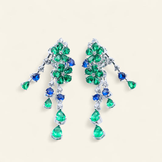 #E1200125# Emerald & Sapphire Flower Drop Earrings