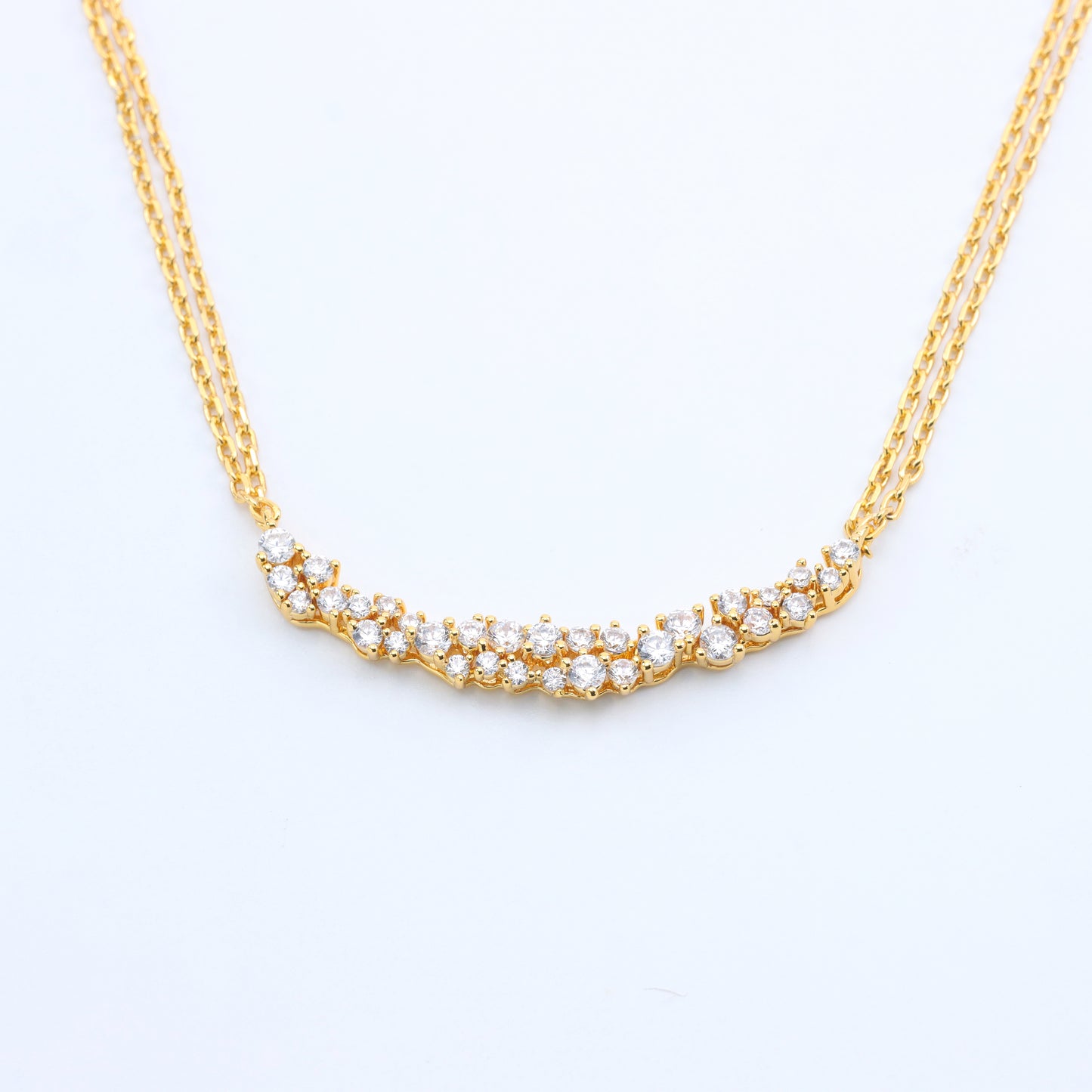 #NL0048# Double Chain Necklace with Smile Curve Design