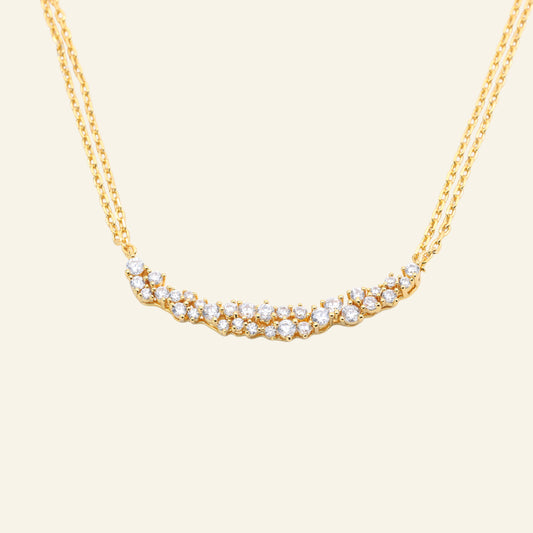 #NL0048# Double Chain Necklace with Smile Curve Design