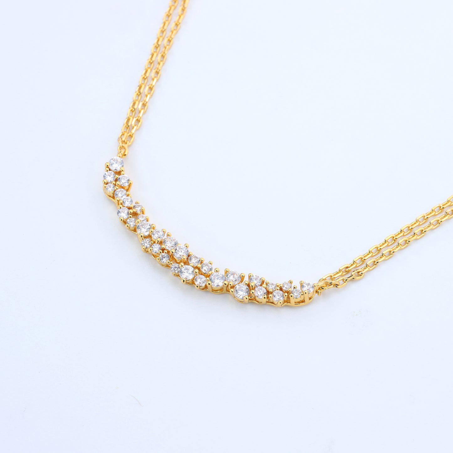 #NL0048# Double Chain Necklace with Smile Curve Design