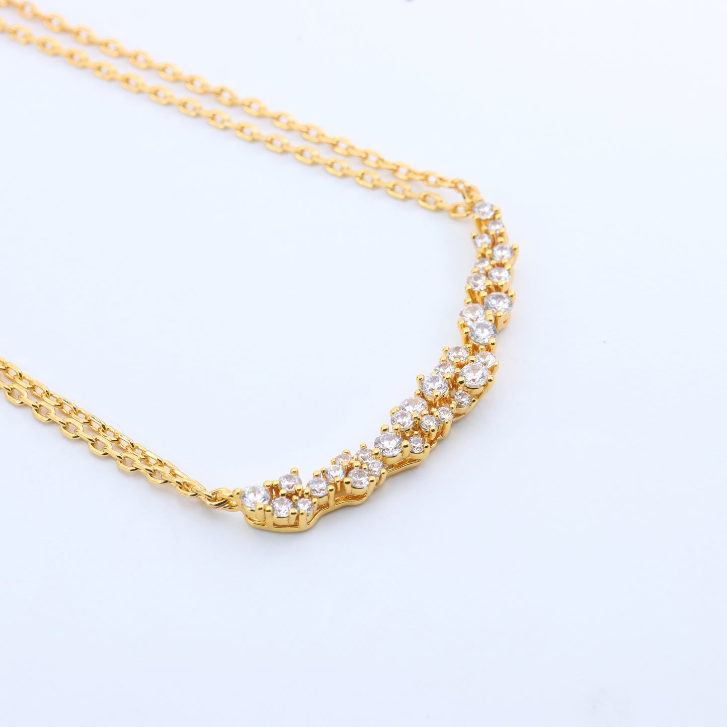 #NL0048# Double Chain Necklace with Smile Curve Design