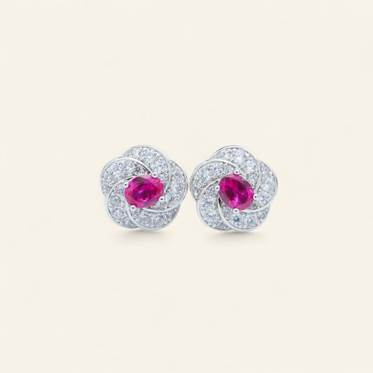 #E120048# Zirconia Floral Stud Earrings