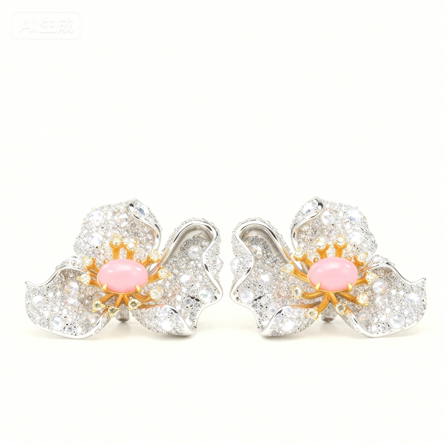 #BE0039 # Pink Conch Pearl Zirconia Flower Stud Earrings
