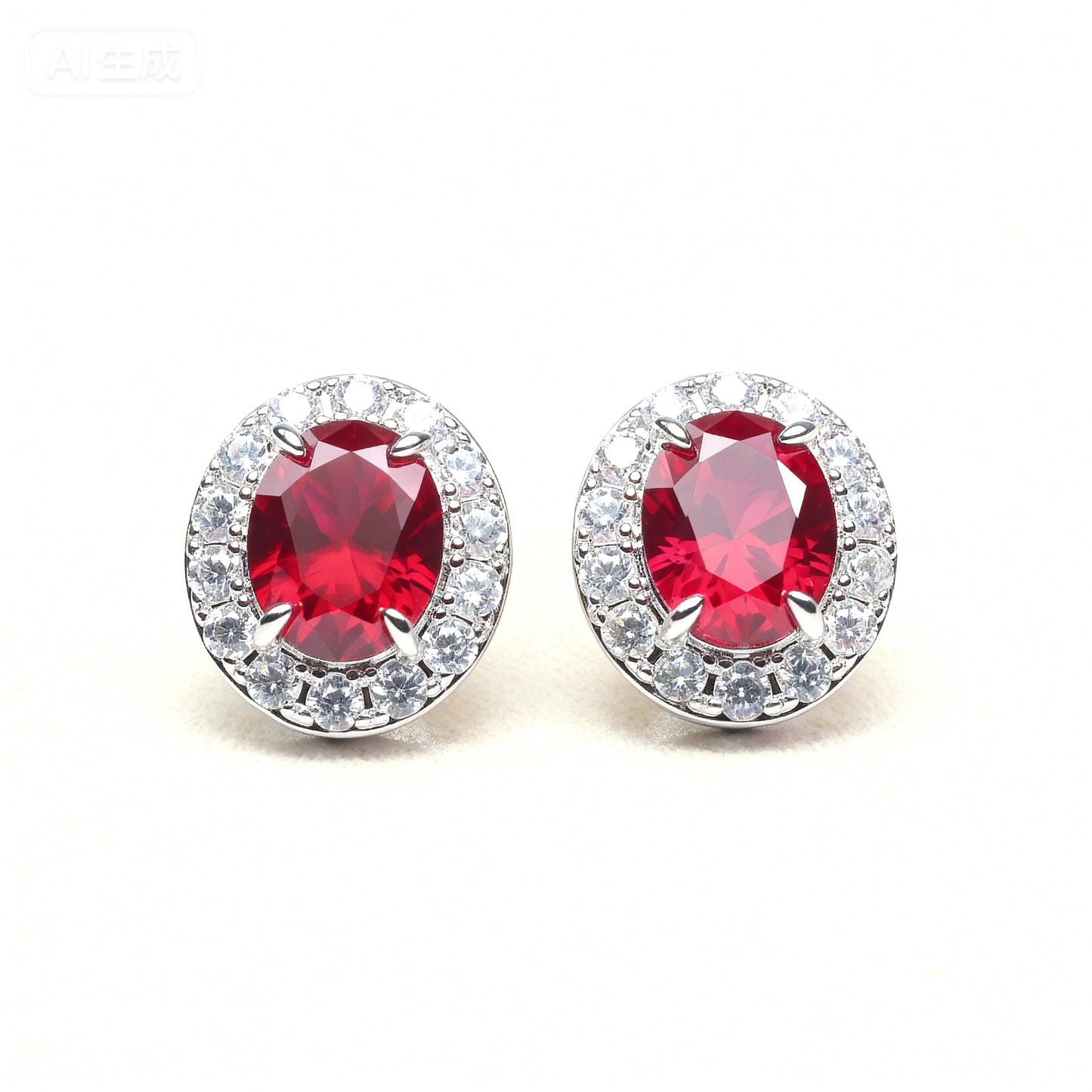 #BE0045# Zircon Ear Studs with Ruby