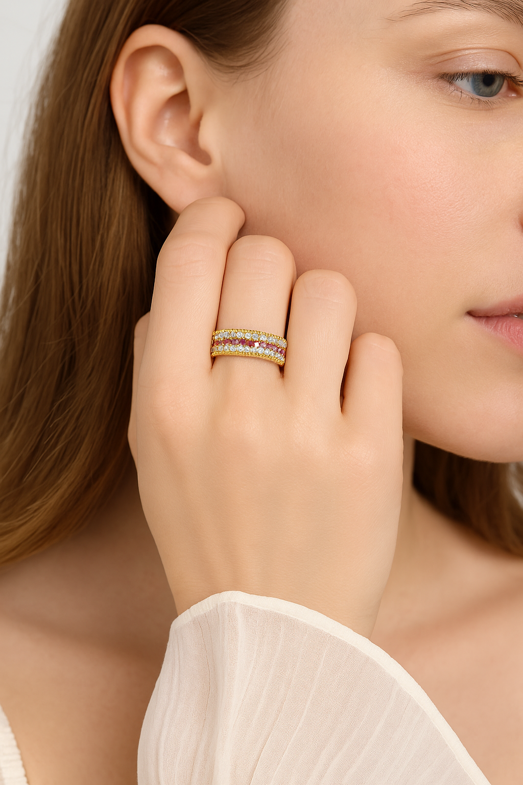 #HJ0114# Ring with Ruby & Zircon Accents