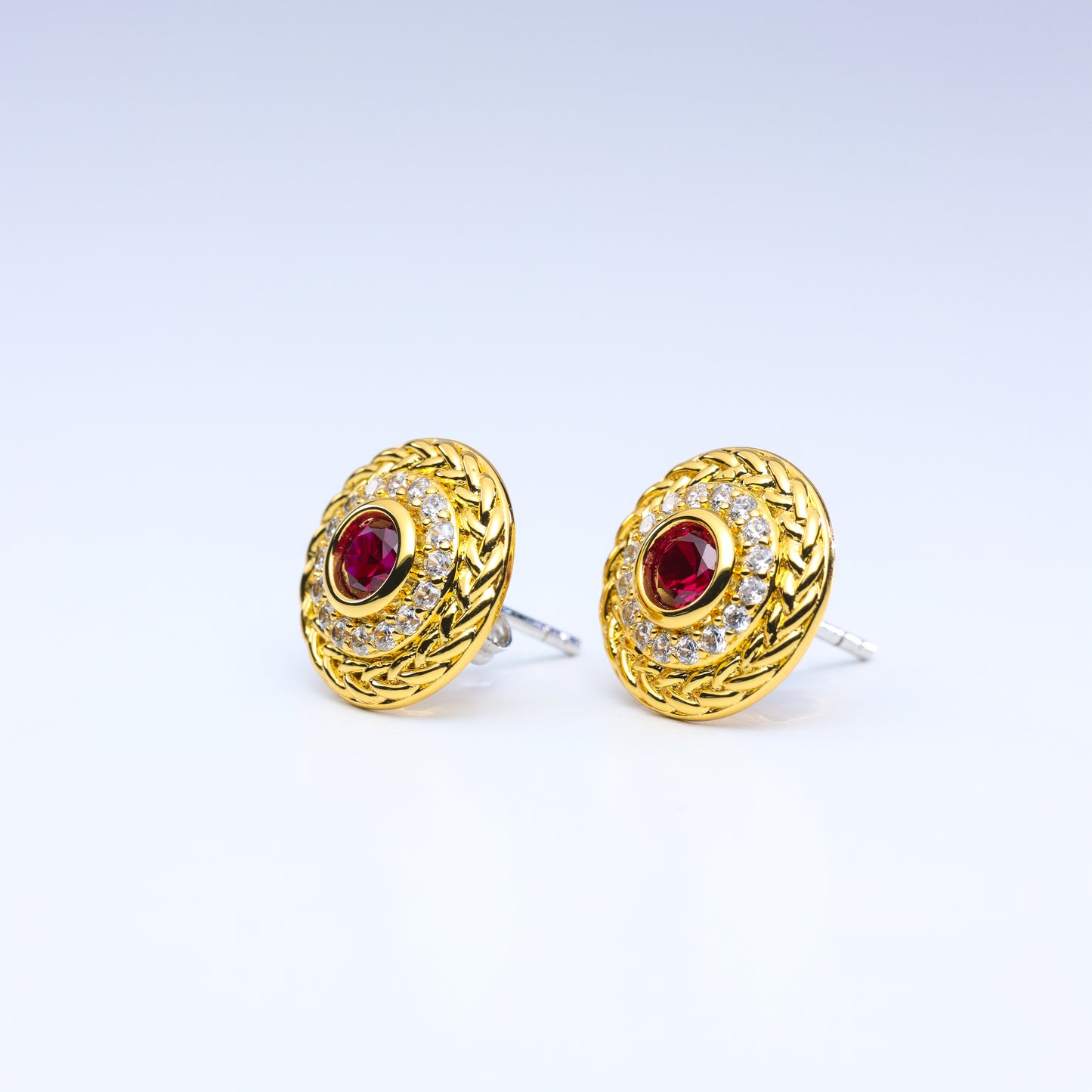 #HE0139# Earrings with Ruby & Zircon Accents