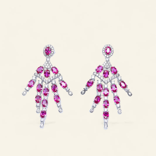 #HE0051#  Ruby & Zircon Cascade Earrings